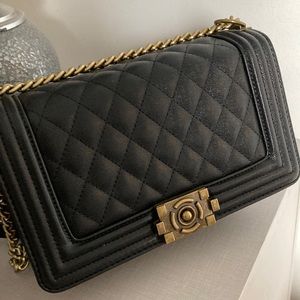 Black quilted caviar leather crossbody bag